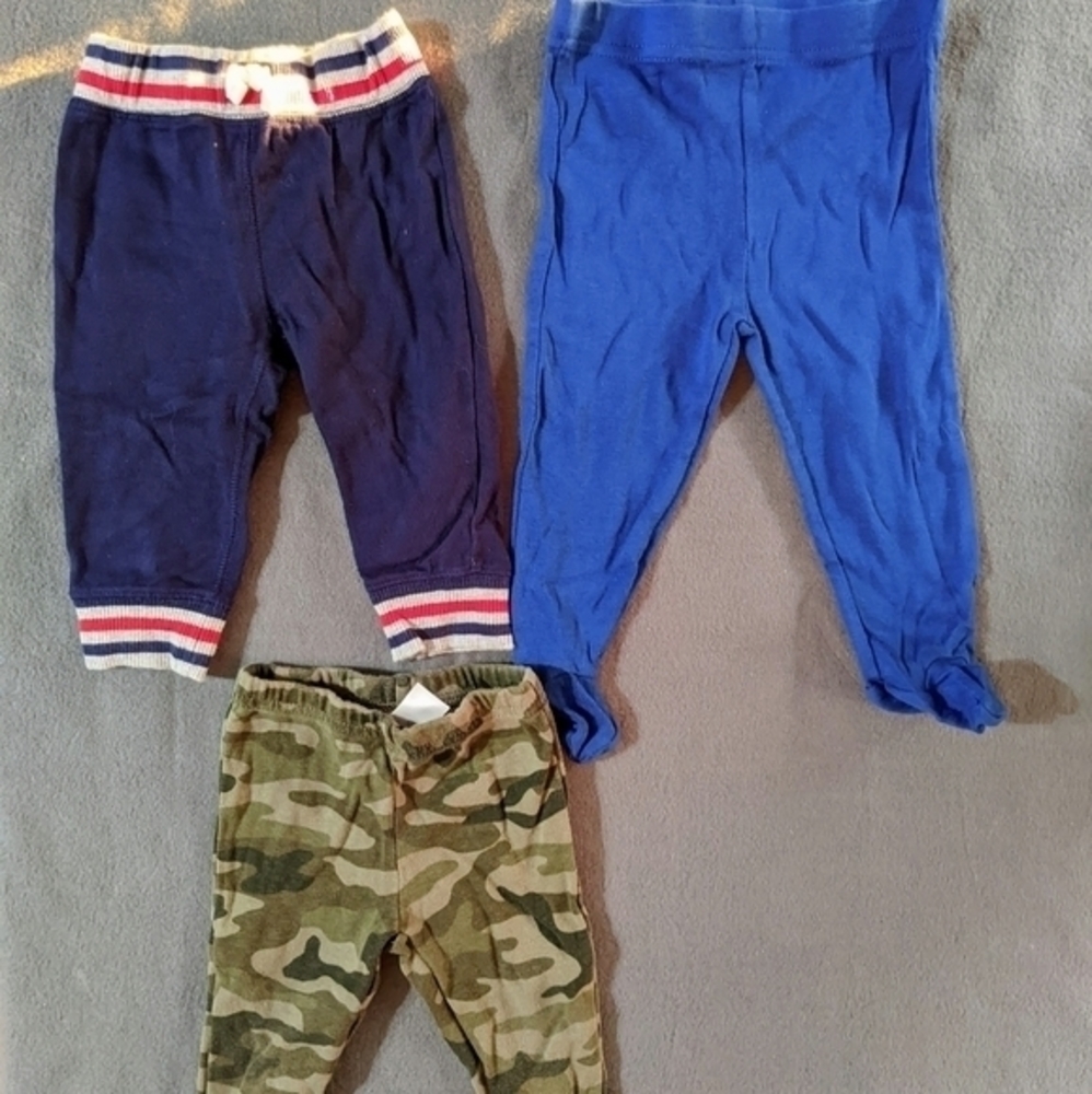Baby boys Carter's and Swiggles cotton pants camouflage blue size 0-3& 6 months